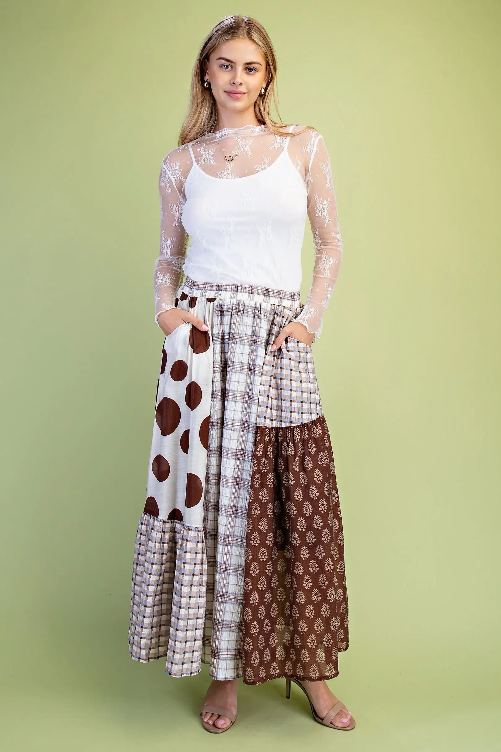 Patchwork Fall Polka Dot Midi Skirt | All That Jazz Boutique