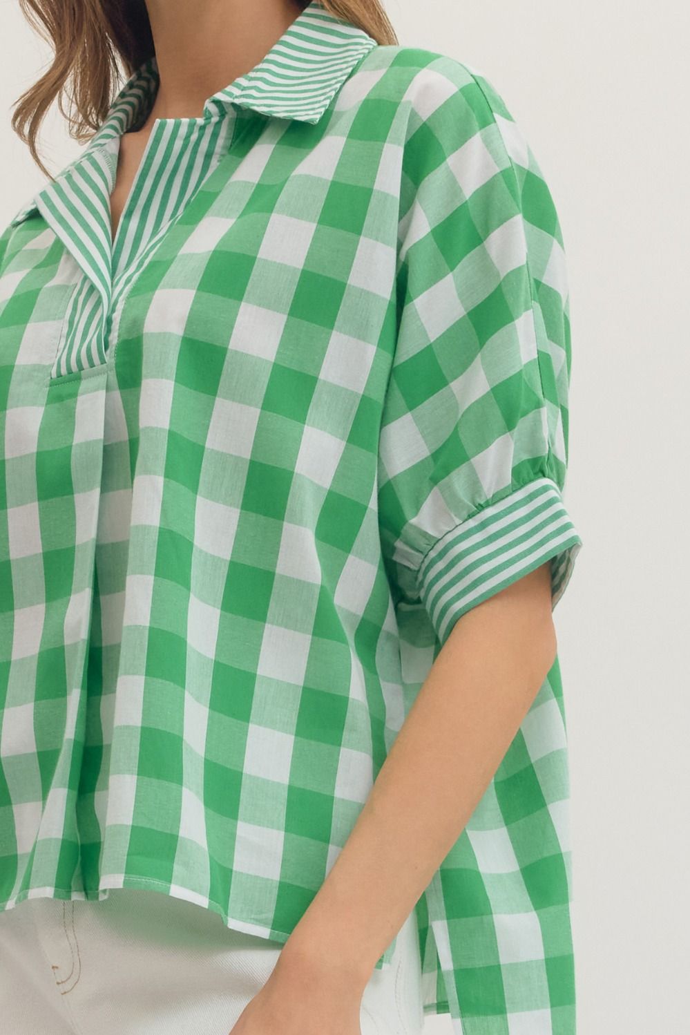トップス master-u Green Gingham Masters Top | All That Jazz Boutique