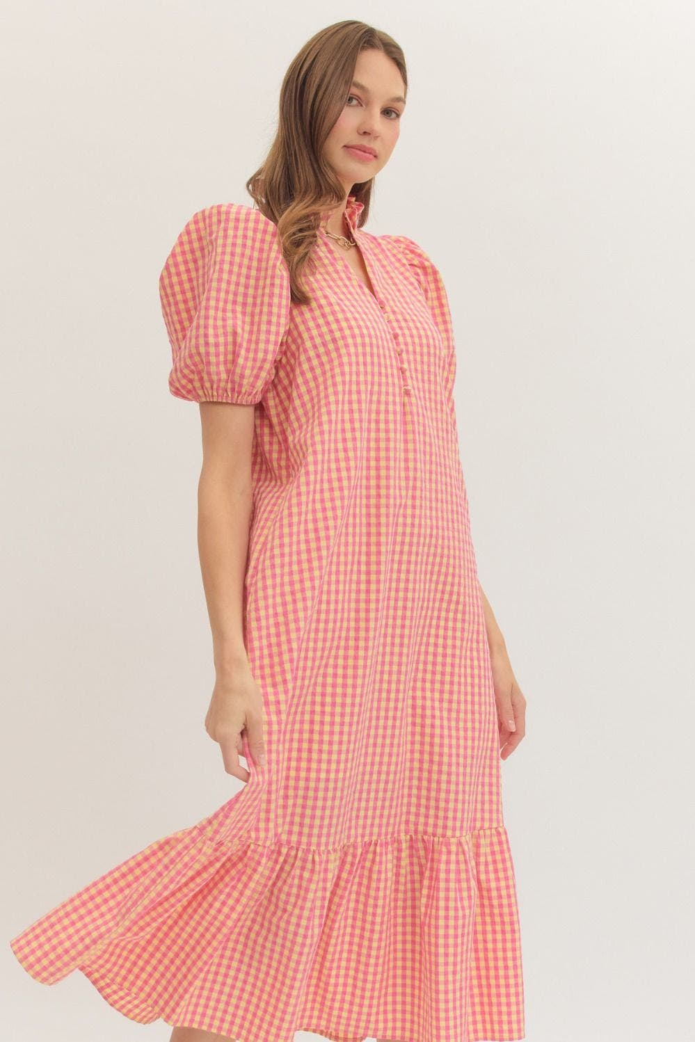 yellow and pink midi dress Lady Black Tie - Rosy Daydream Pink Floral Midi Dress