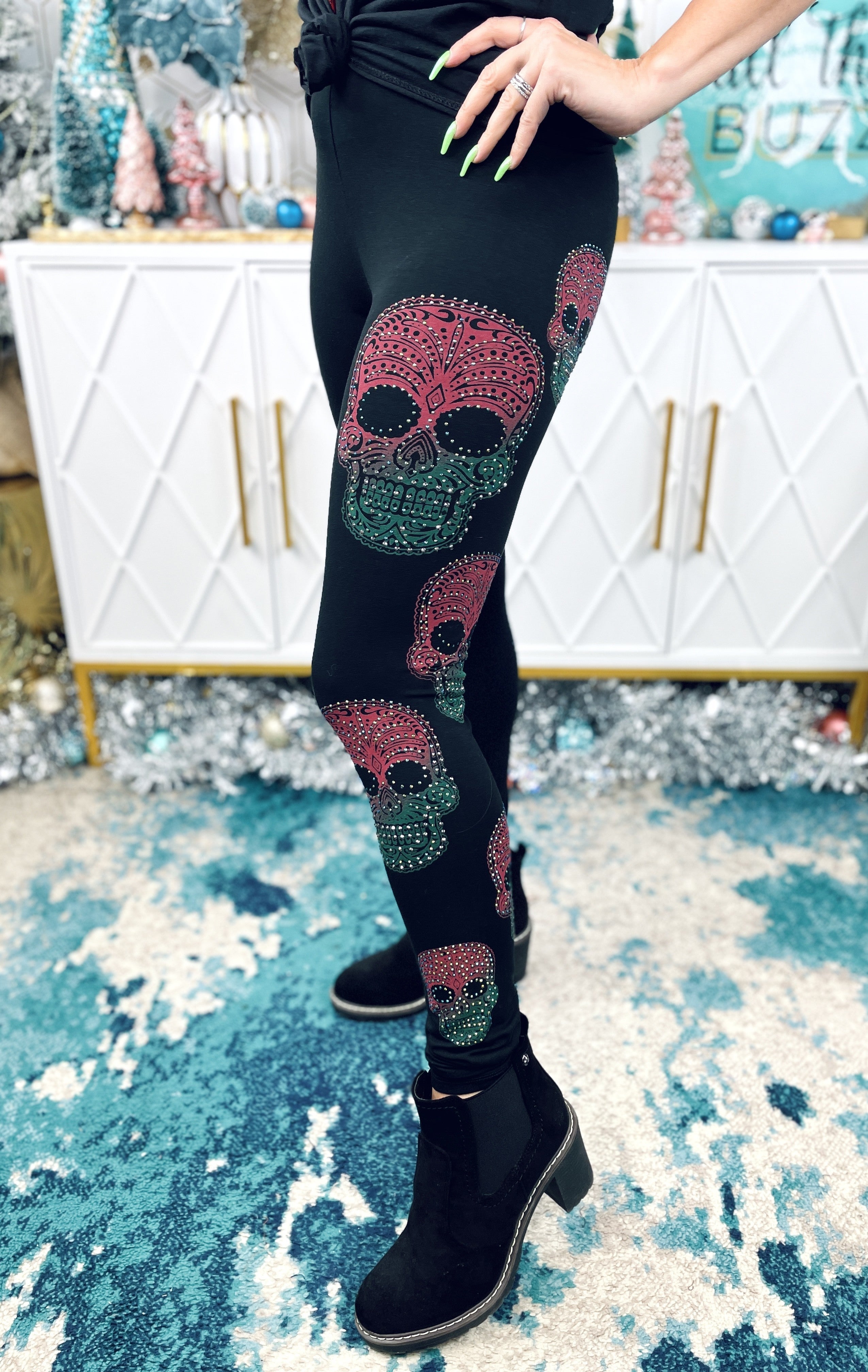 RED \u0026 GREEN SKULL LEGGINGS 