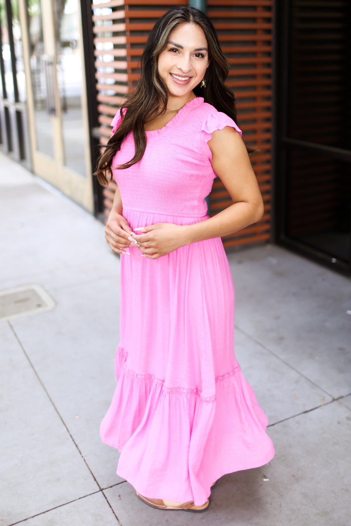 Scoop Ruffle Neck Smocked Midi Dress *Final Sale* | Fun & Eclectic Dresses,  Tops, Shoes, Jewelry, Clothing