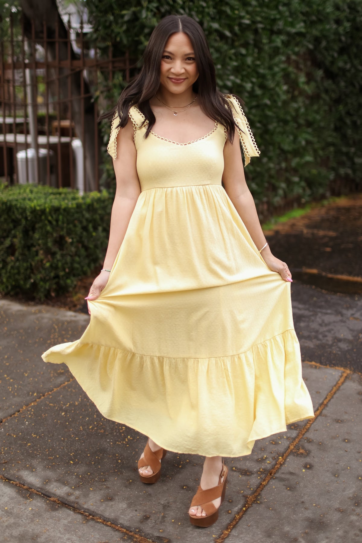 knee length dresses for ladies Lace & Beads Bridesmaid Midaxi Dress in Butter Yellow