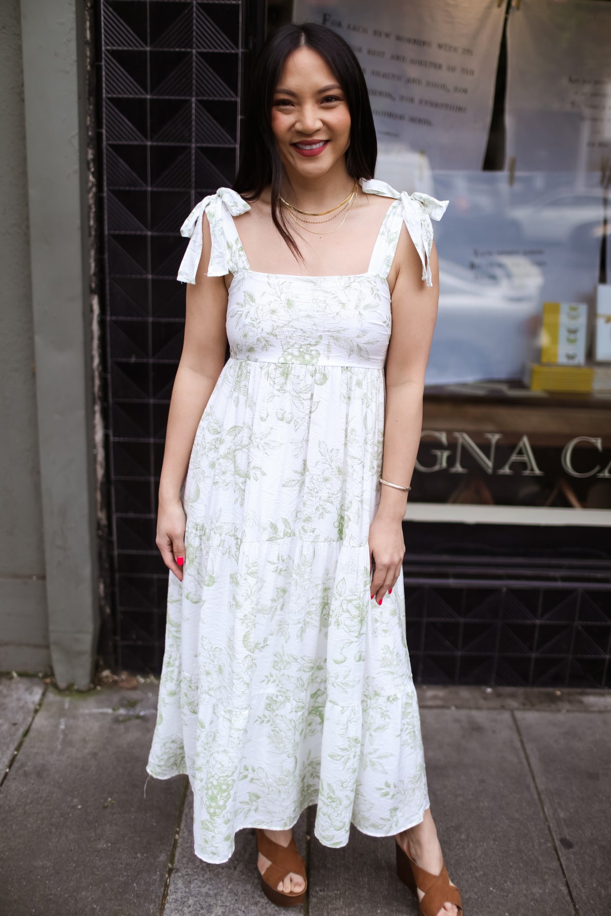green emerald velvet dress Kvina floral-embroidered tiered ruffled midi dress
