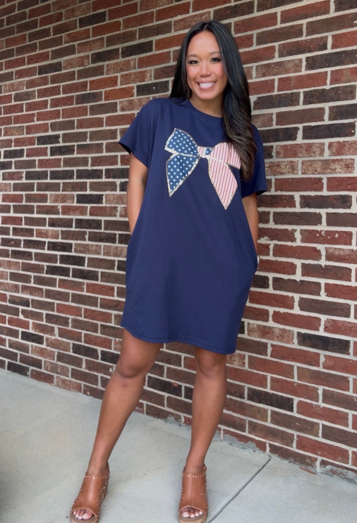 Navy American Bow Dress | Annes Boutique | Women's Clothing Store