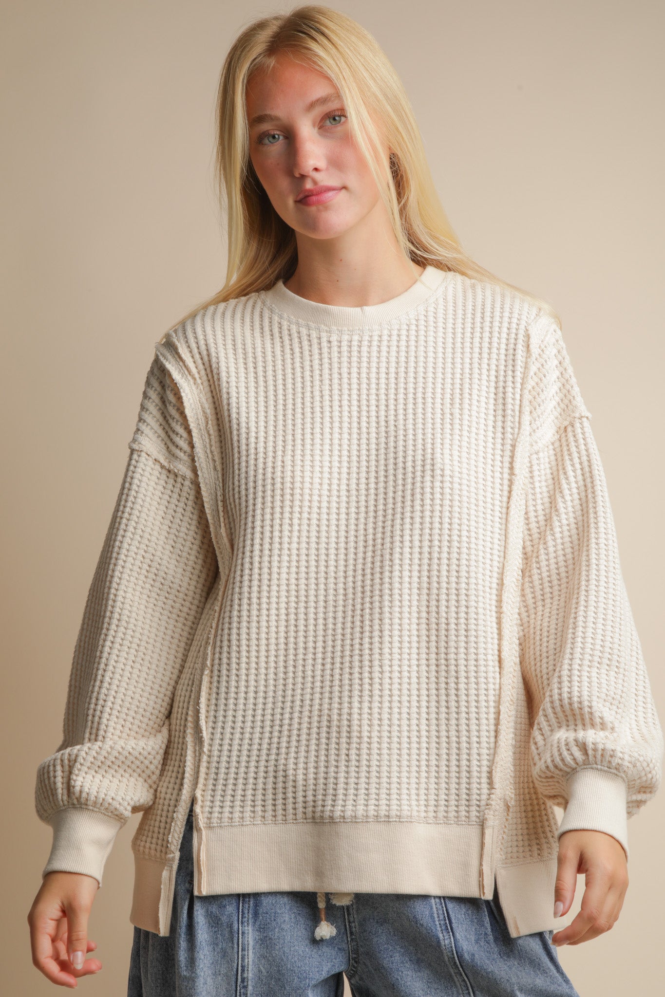 Oversized Waffle Knit Drop Shoulder Top | Annes Boutique