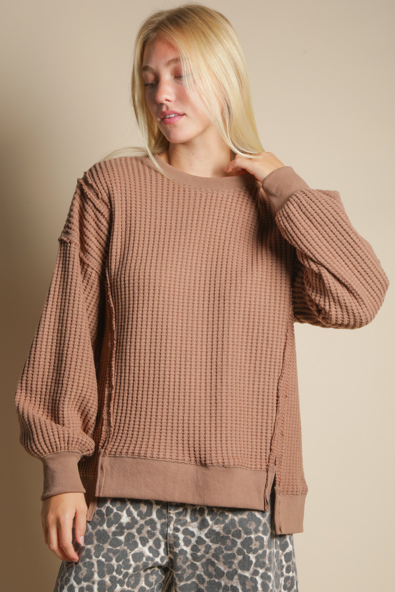 Oversized Waffle Knit Drop Shoulder Top | Annes Boutique
