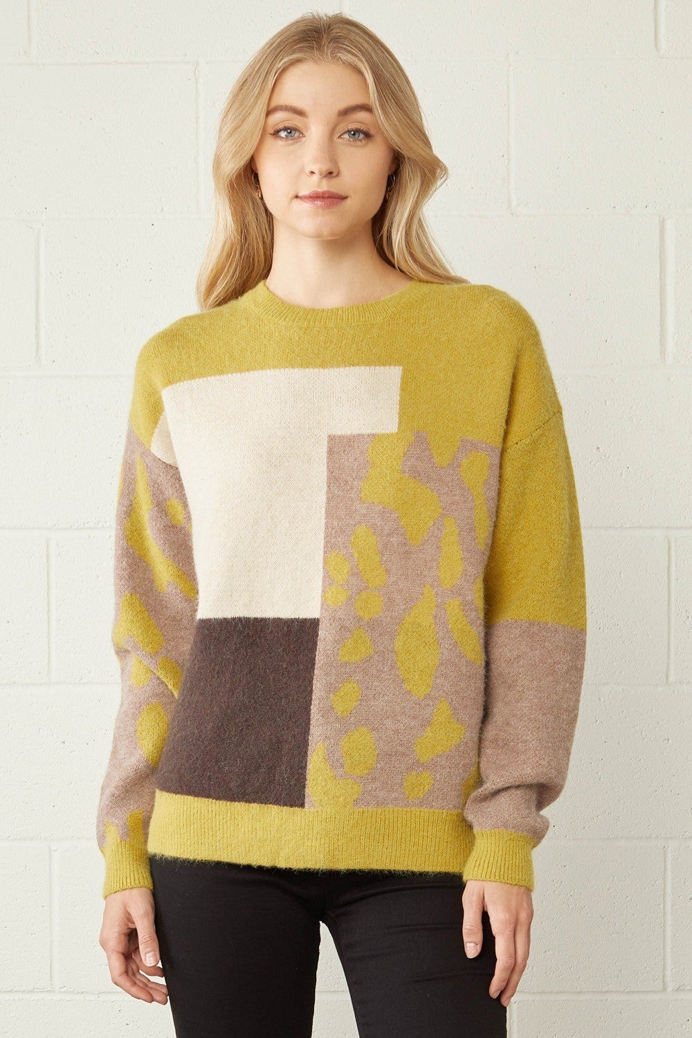 cheetah color block sweater