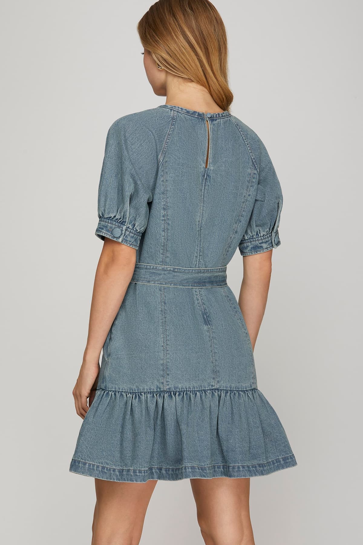 she + sky denim dress Floral Denim Dress