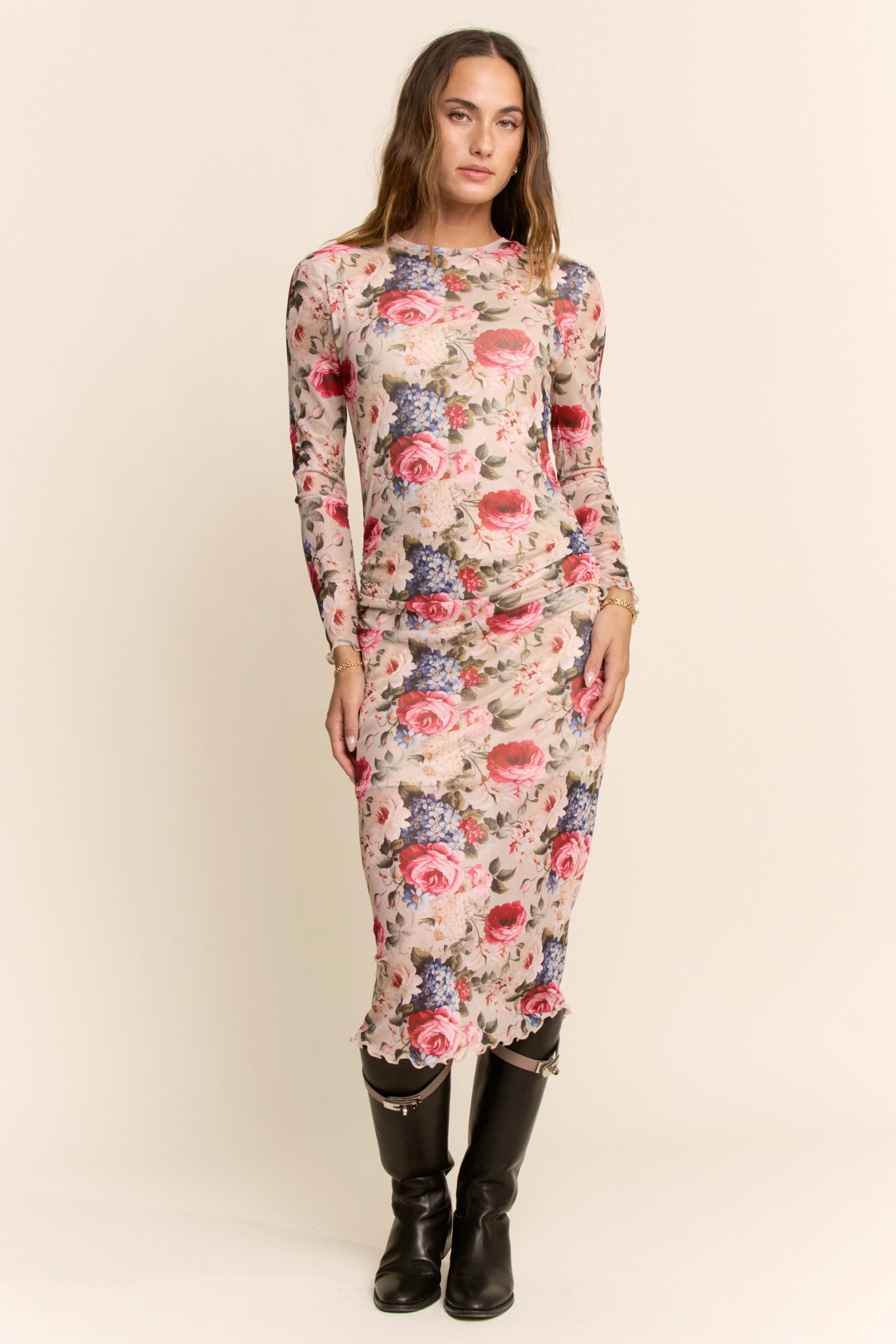 knee length dresses for ladies Boho Floral Patchwork Tiered Maxi Dress main image 1