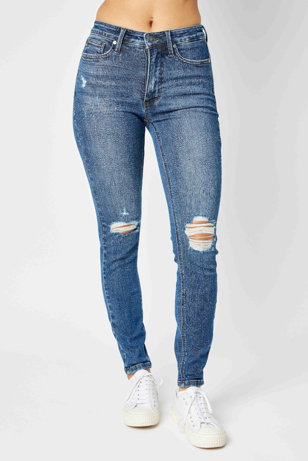 Judy Blue Mid Rise Destroy & Cuffed Skinny Jeans