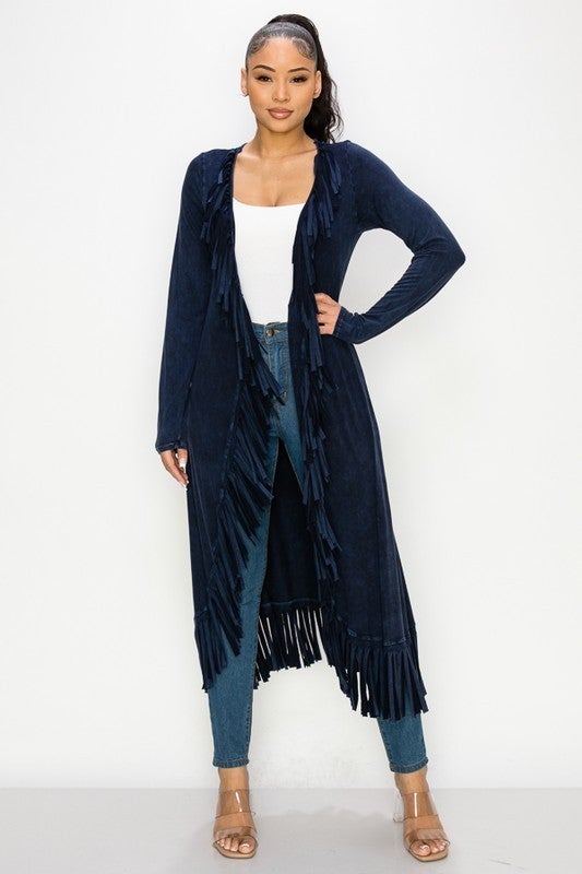 T-PARTY LONG SLEEVE MINERAL WASH FRINGE 