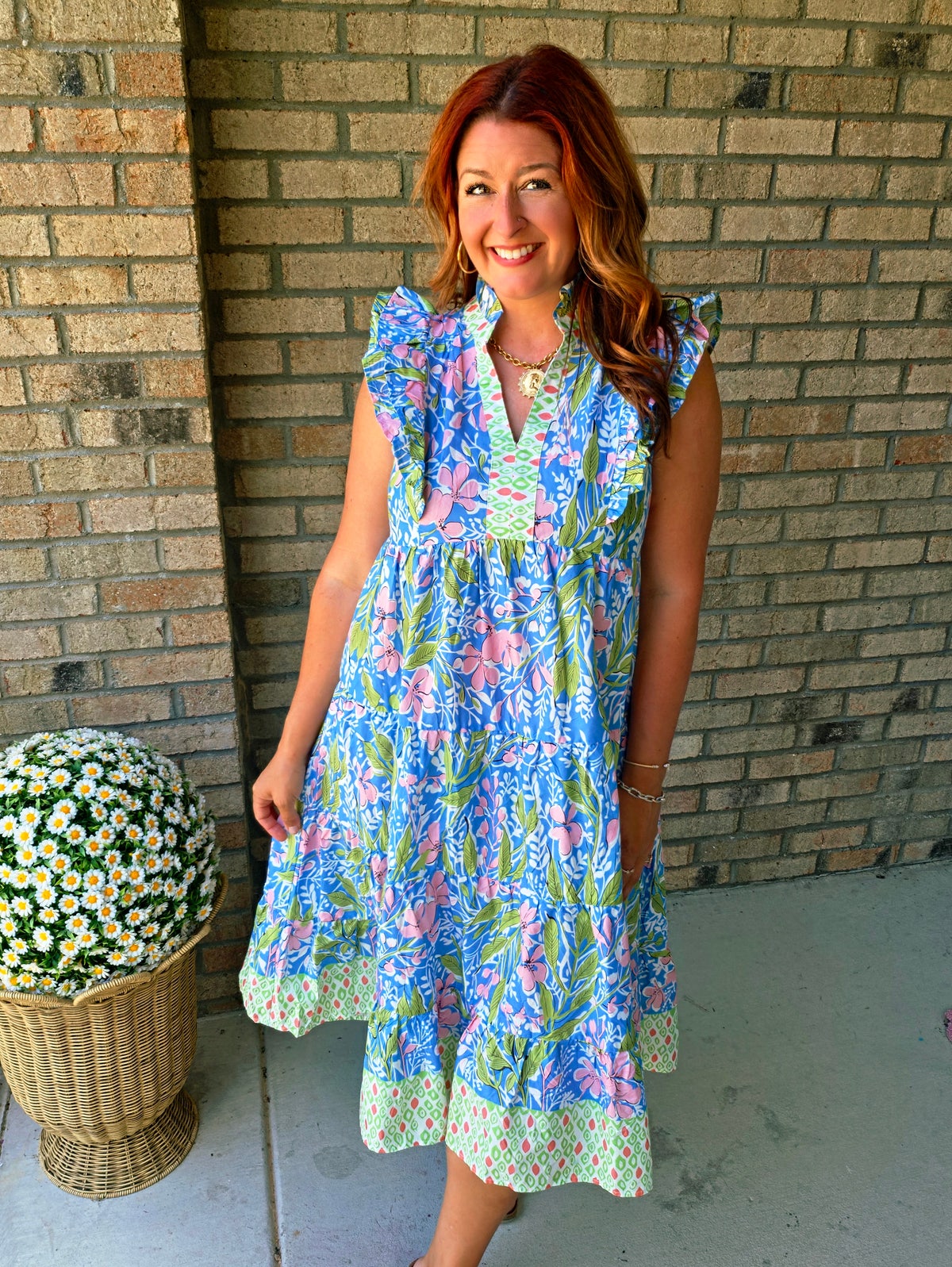 blue three drawer dresser Marlow Floral Tiered Midi Dress Medium main image 0