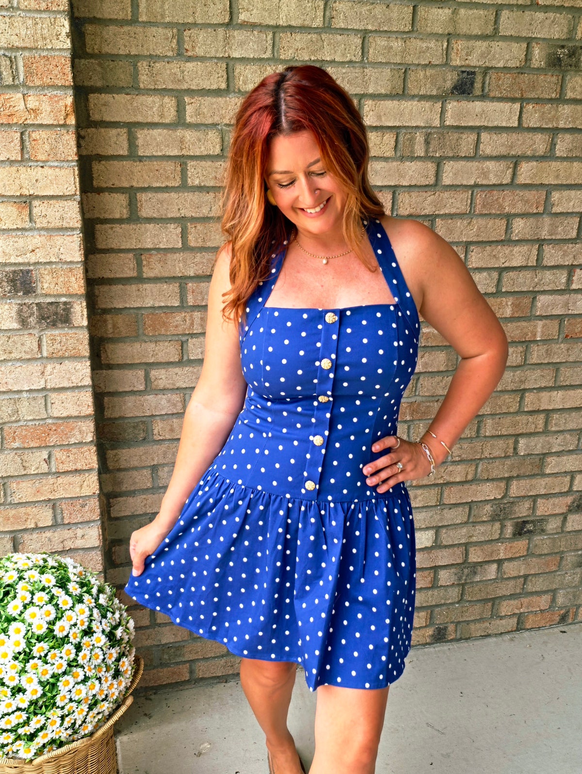 blue polka dot halter dress Tatum Polka Dot Tie Front Halter Mini Dress