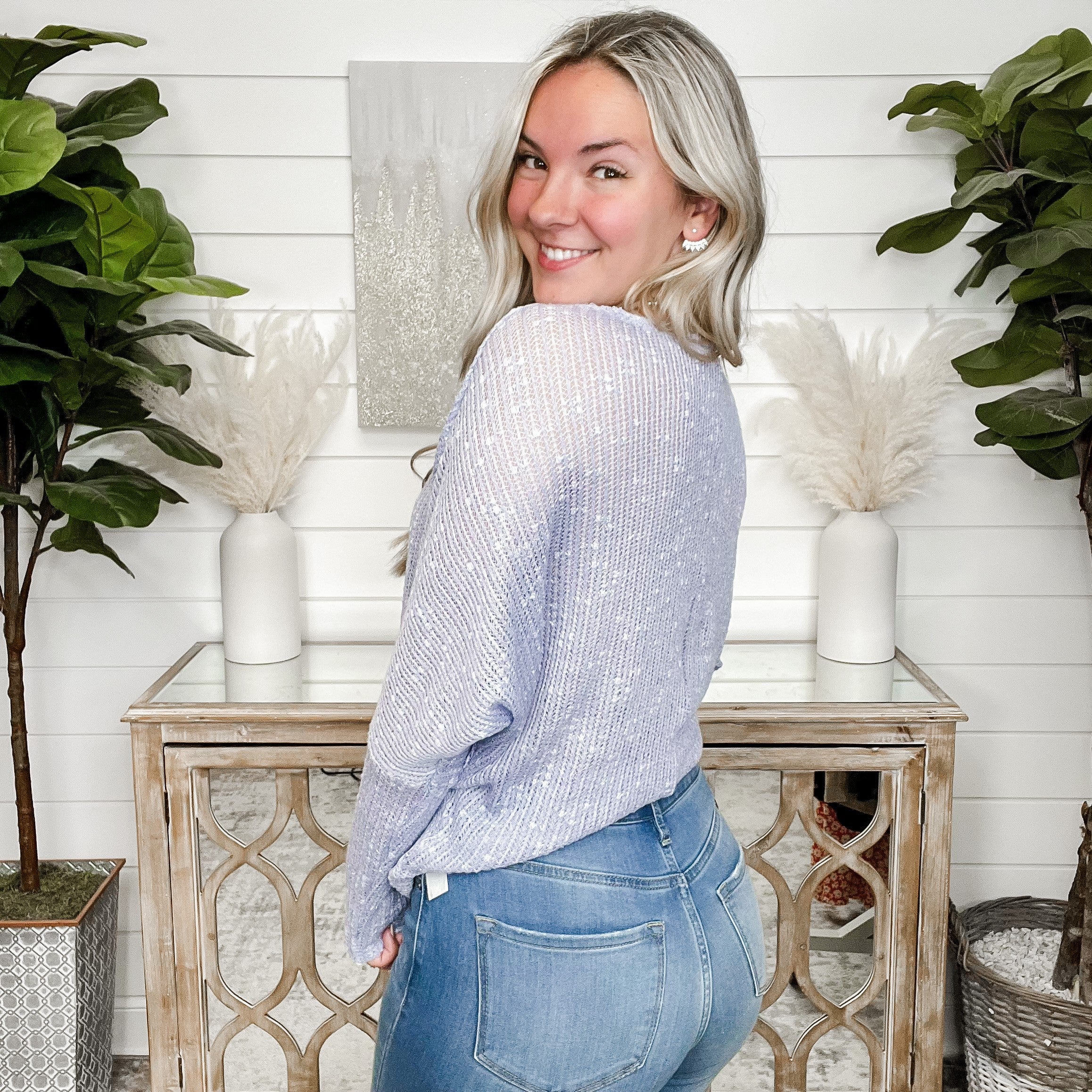 Won Me Over White Birch Purple Sweater
