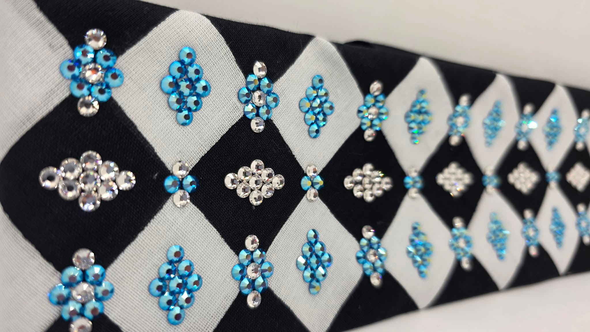 LeeAnnette Black and White Checker Bandana with Capri Blue Shimmer