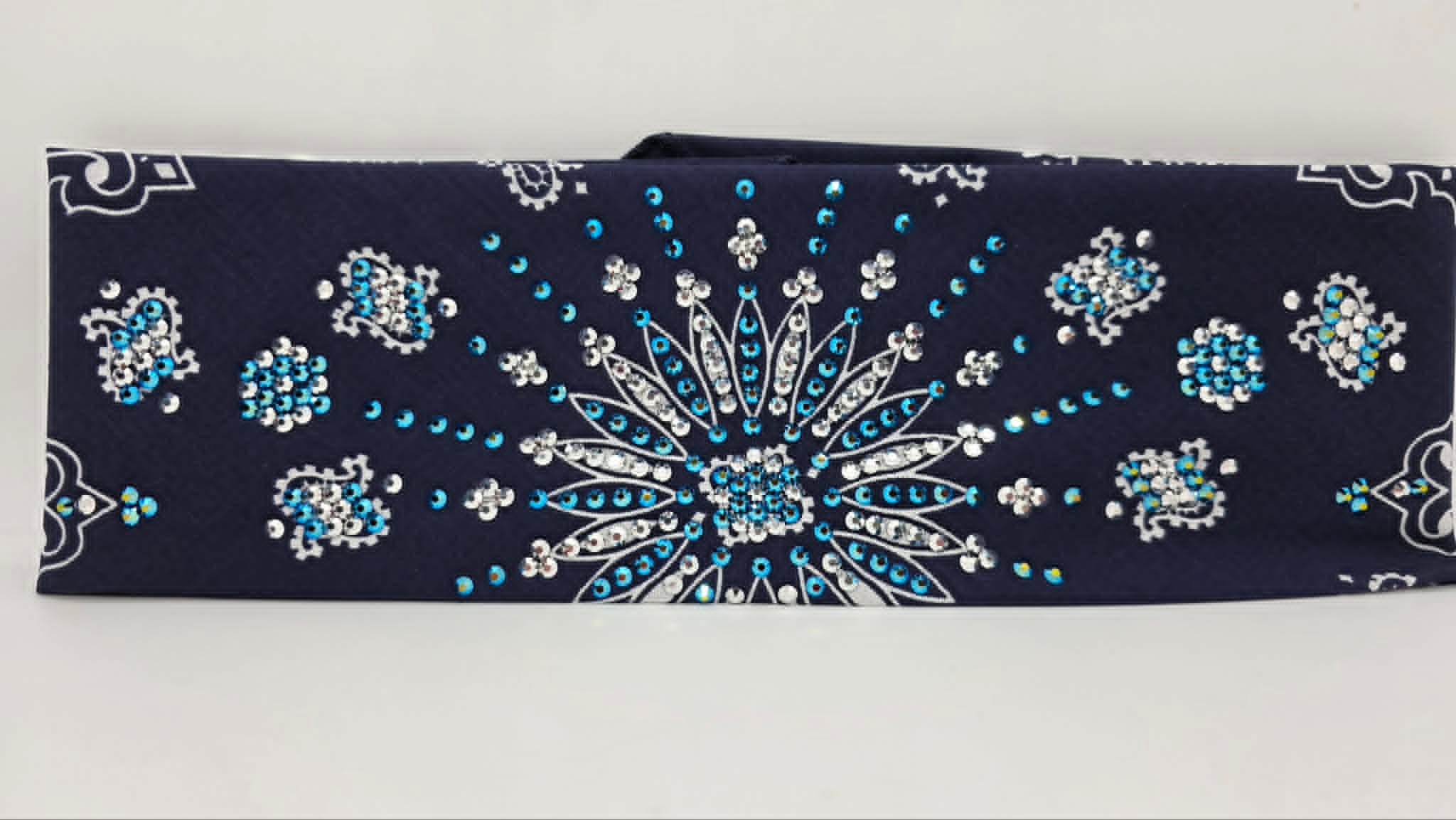 Super LeeAnnette Navy Paisley Bandana with Jet Shimmer and Chrome