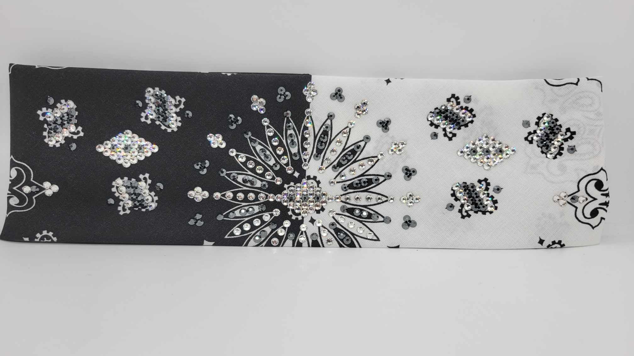 Paisley bandana Swarovski White×Black Skull Paisley Print Bandana Headband Scarf Face Covering, White