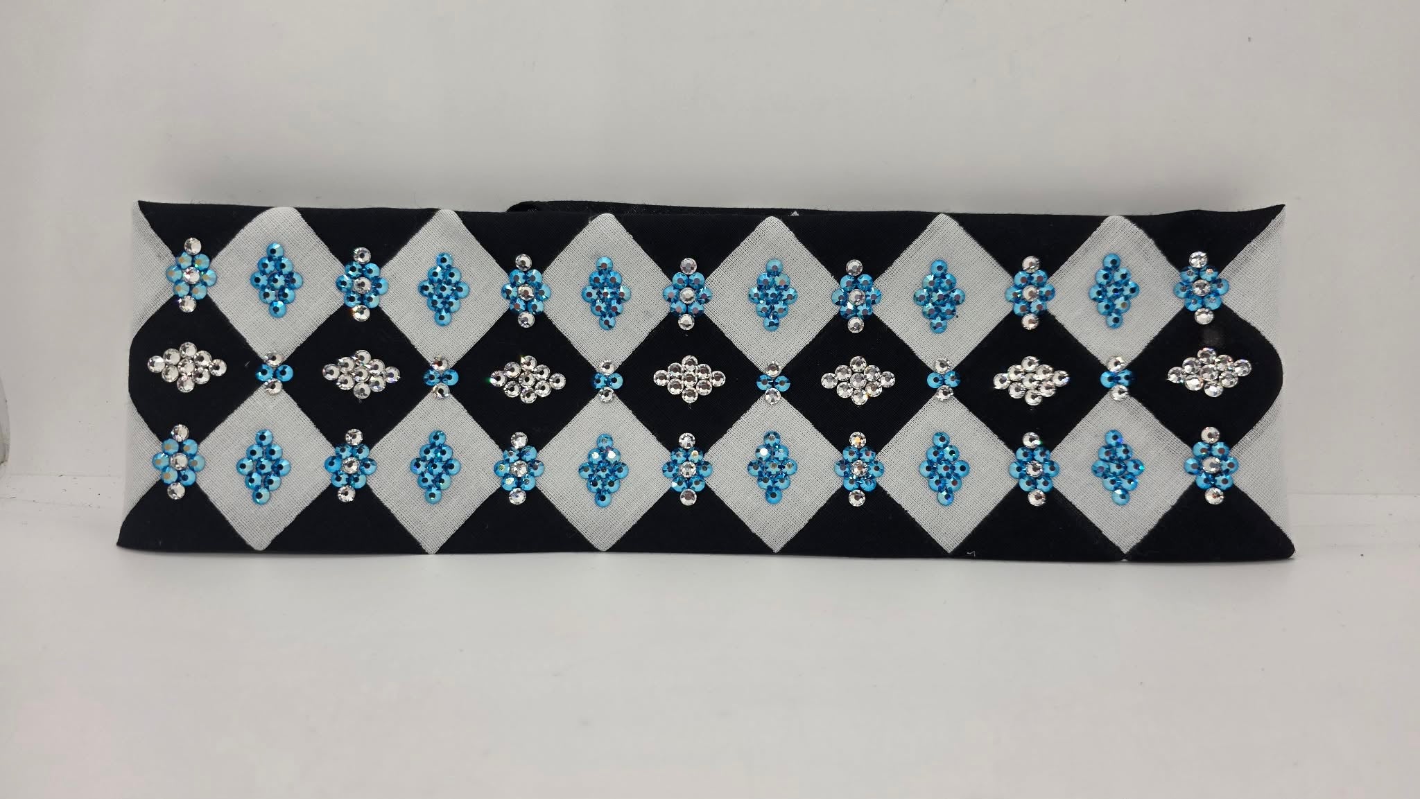 LeeAnnette Black and White Checker Bandana with Capri Blue Shimmer