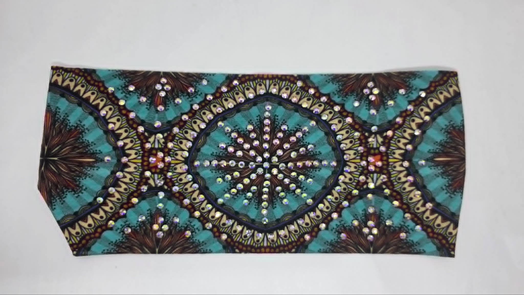 Stretchy Headband Black Spiral with Aurora Borealis Crystals  display picture 2