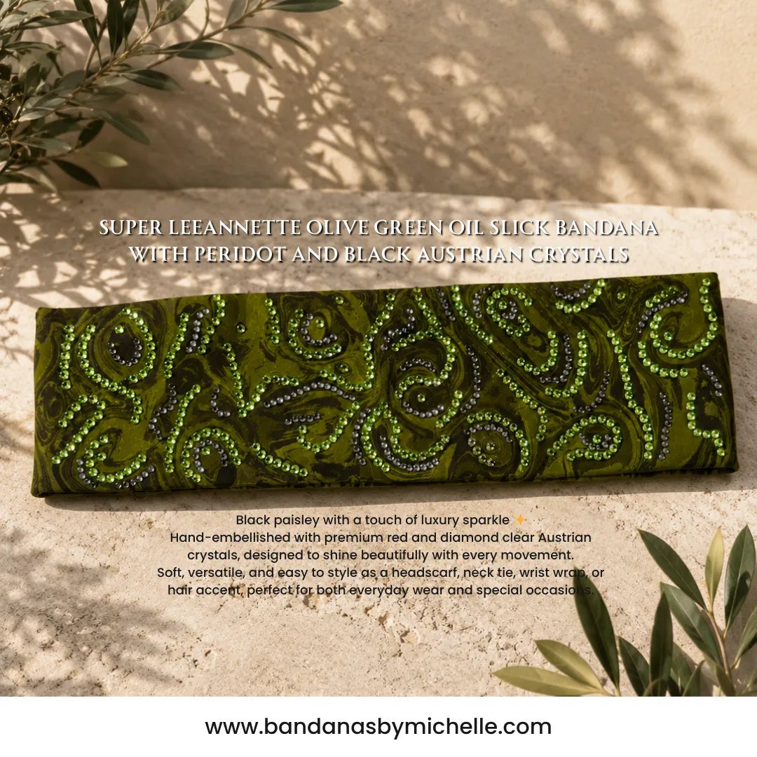 EXTRA BLING - Batik Green and Gold Dots Bandana with Honey  display picture 2