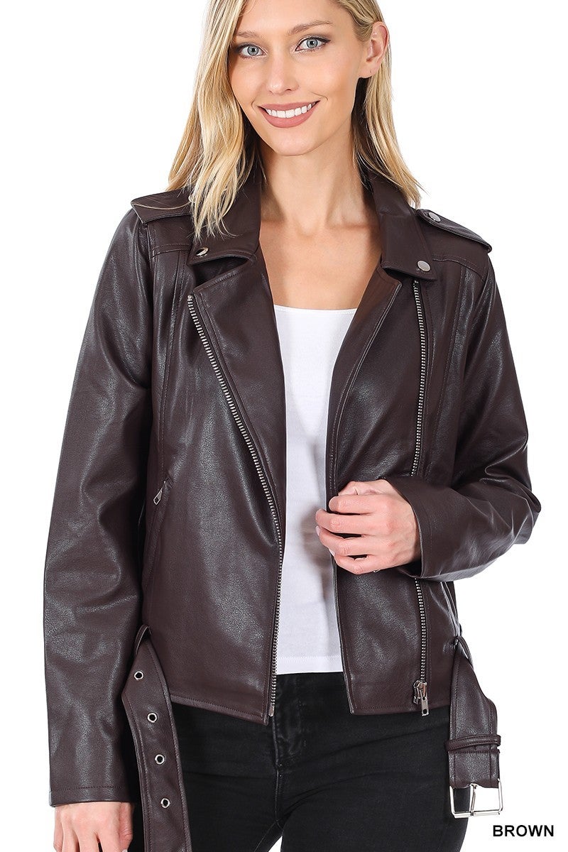 belted moto jacket