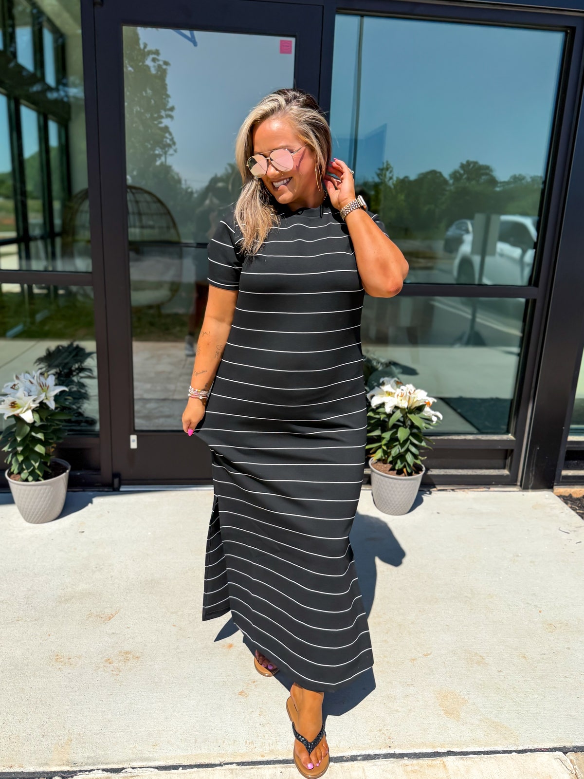 chinese dress ladies Knit Strapeless Stripe Tube Maxi Dress Black White Stripe / Xs