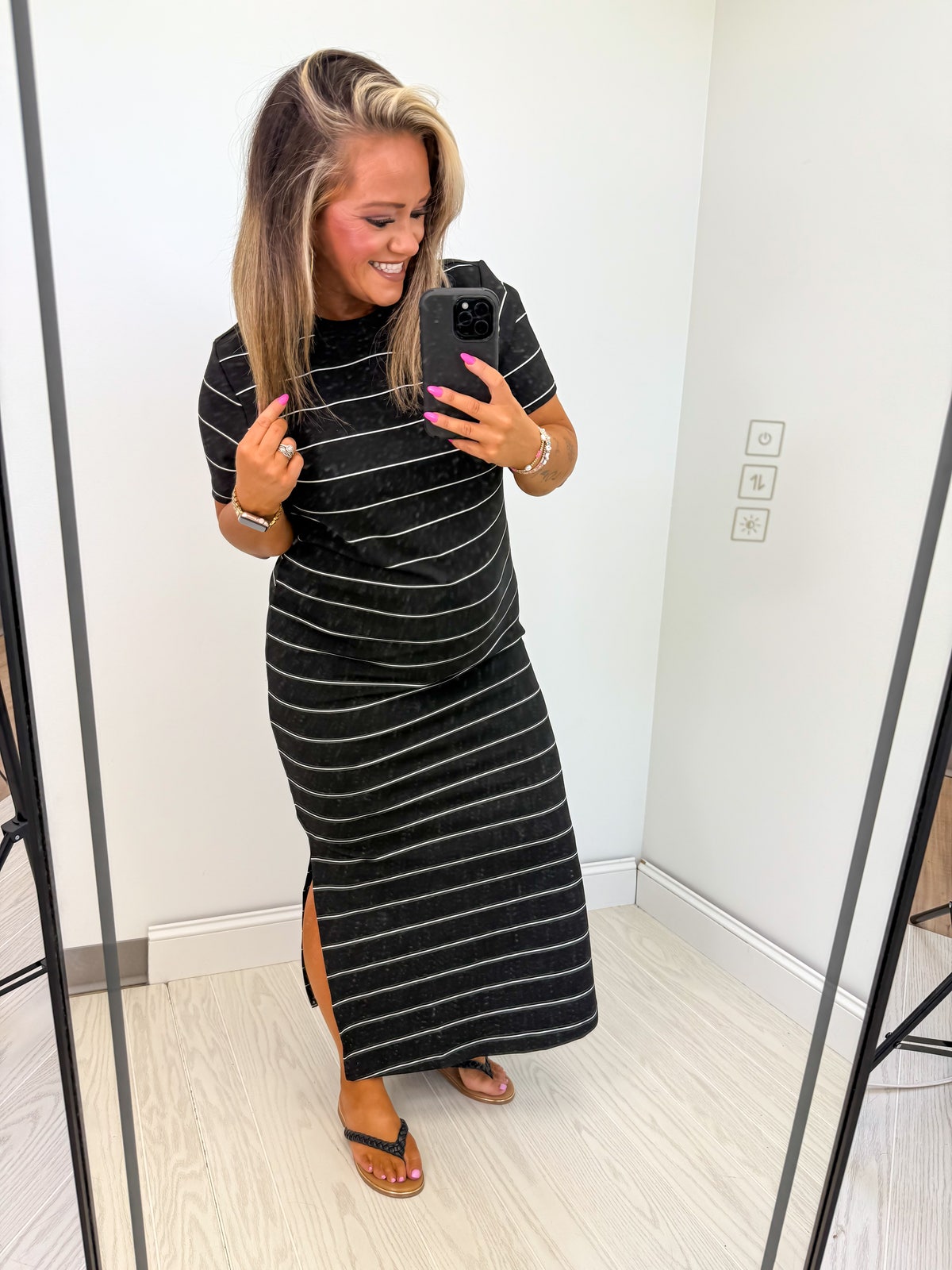 Modal Scuba Stripe Maxi Dress in Black & Cream | Bird & Co