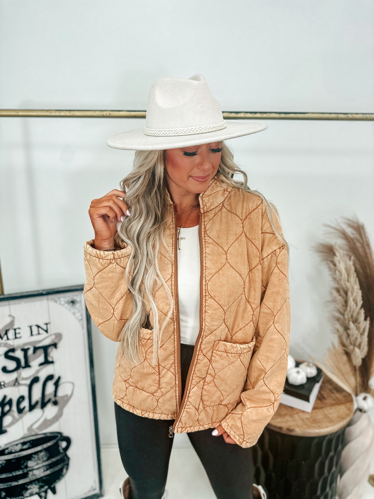 KatyDid Garment Washed Quilted Jacket in Camel | Bird & Co