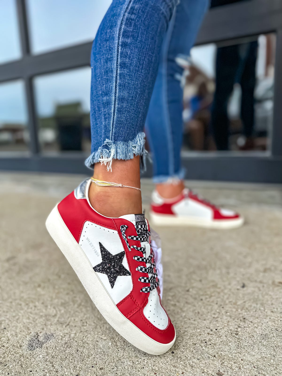 Red and Blue Sneakers with Black Star CONVERSE ALL STARS RED & BLUE STRIPE BLACK PATENT LEATHER  main image 3