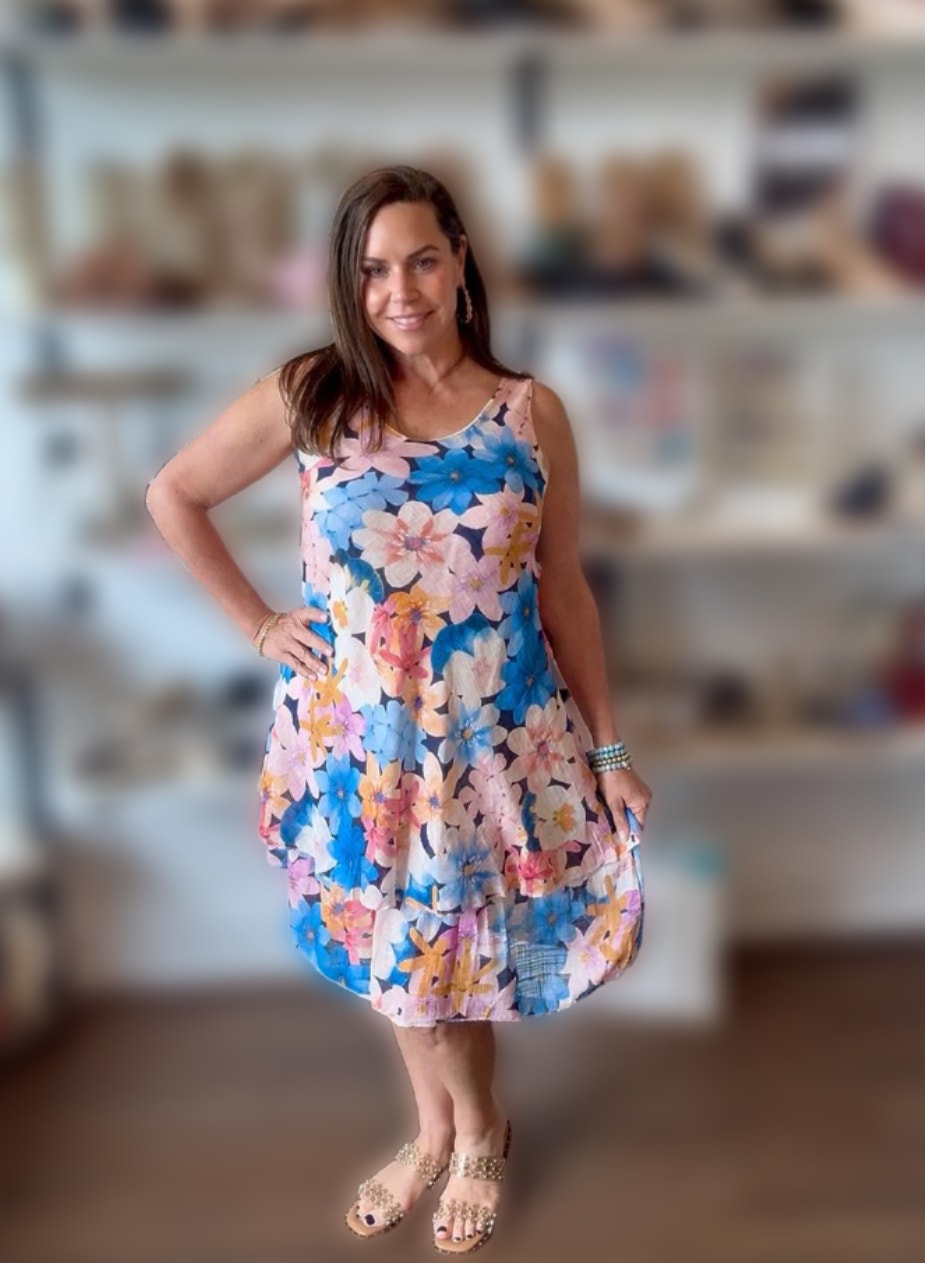 red dress blue shoes The Gauze Tiered Dress