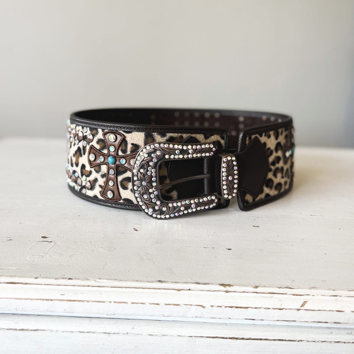Boucle De Ceinture Western Cuir à Clous Et Strass - Occasion