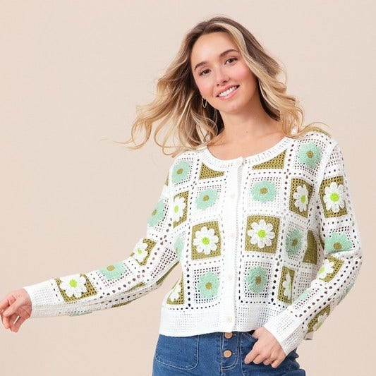 Crochet Cardigan Cardigan Sage Green PLUS/REG SAGE