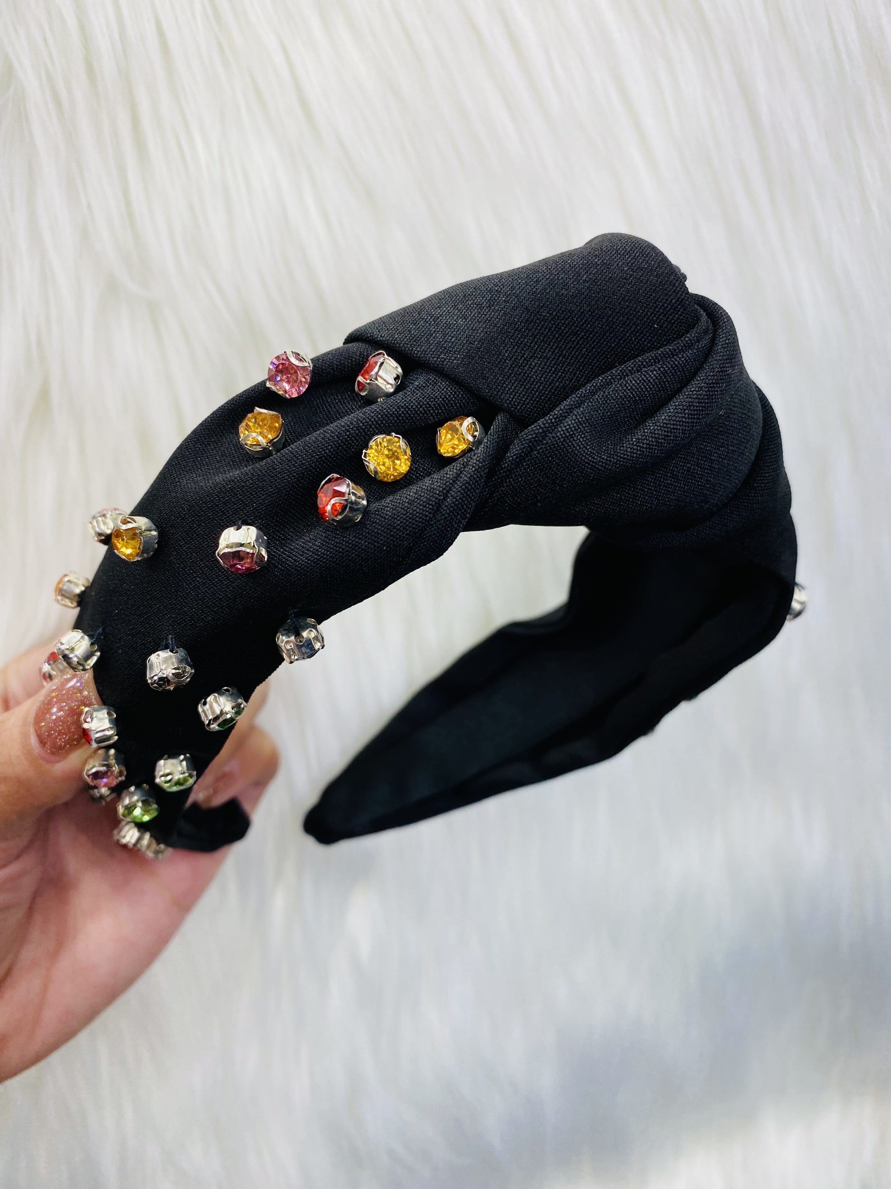 Multicolor stone black knot headband | Bree