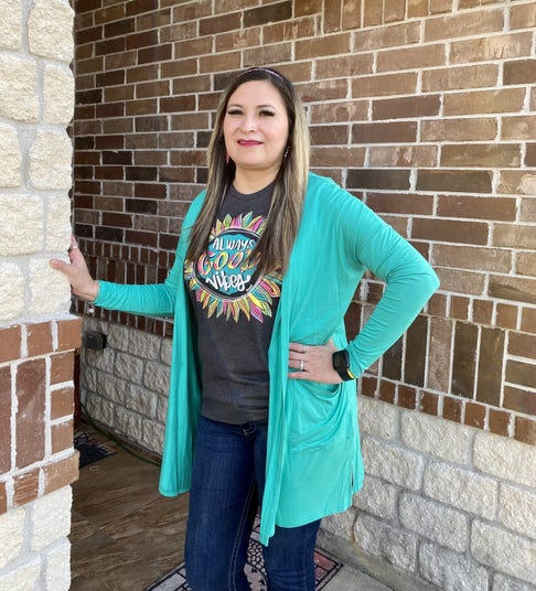 Turquoise sales cardigan outfit