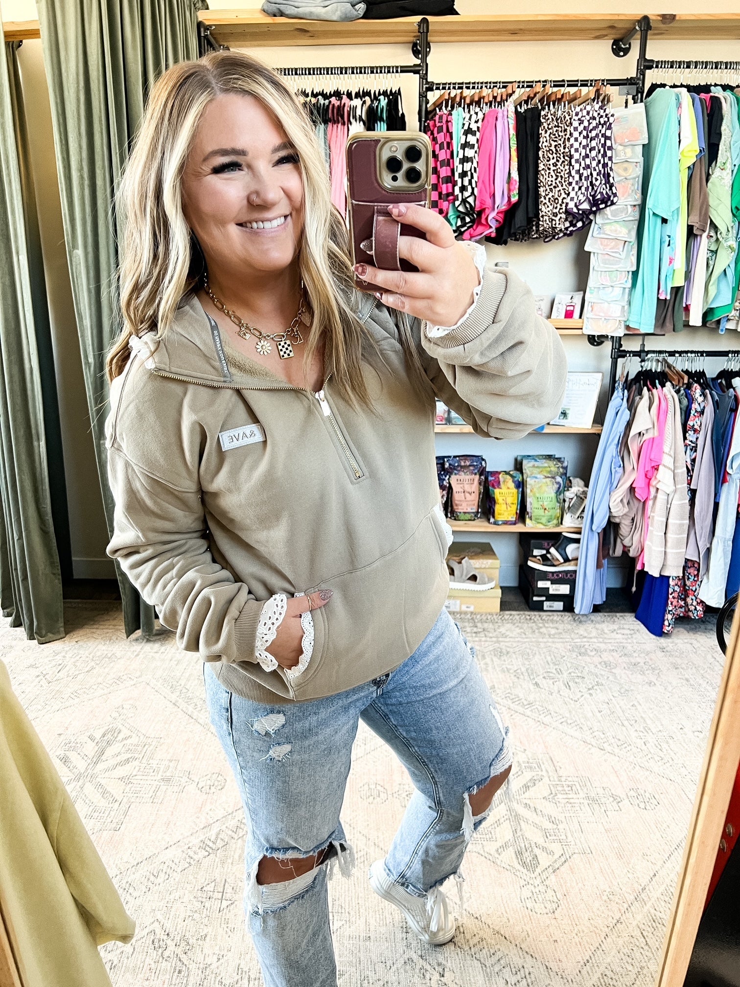 ◆mocha◆ Ampersand Comfort Zone Hoodie Mocha Lace | CharlieMae