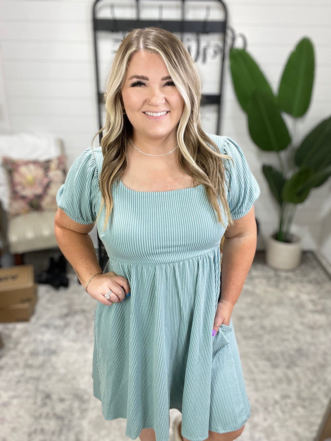 Twirlin' Dirty Cable Ribbed Knit Dress in Sage Green | CharlieMae