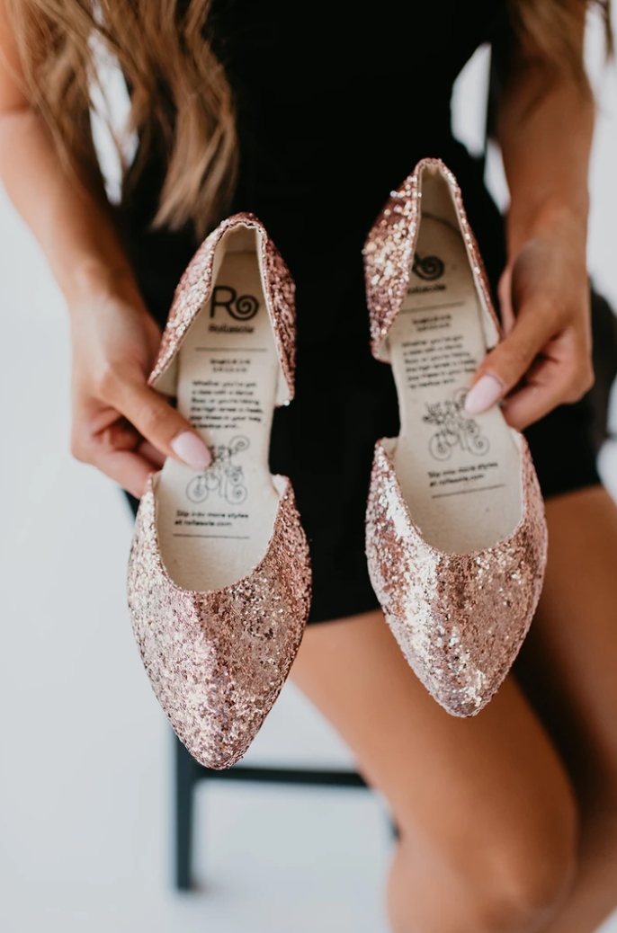 rose gold flat pumps