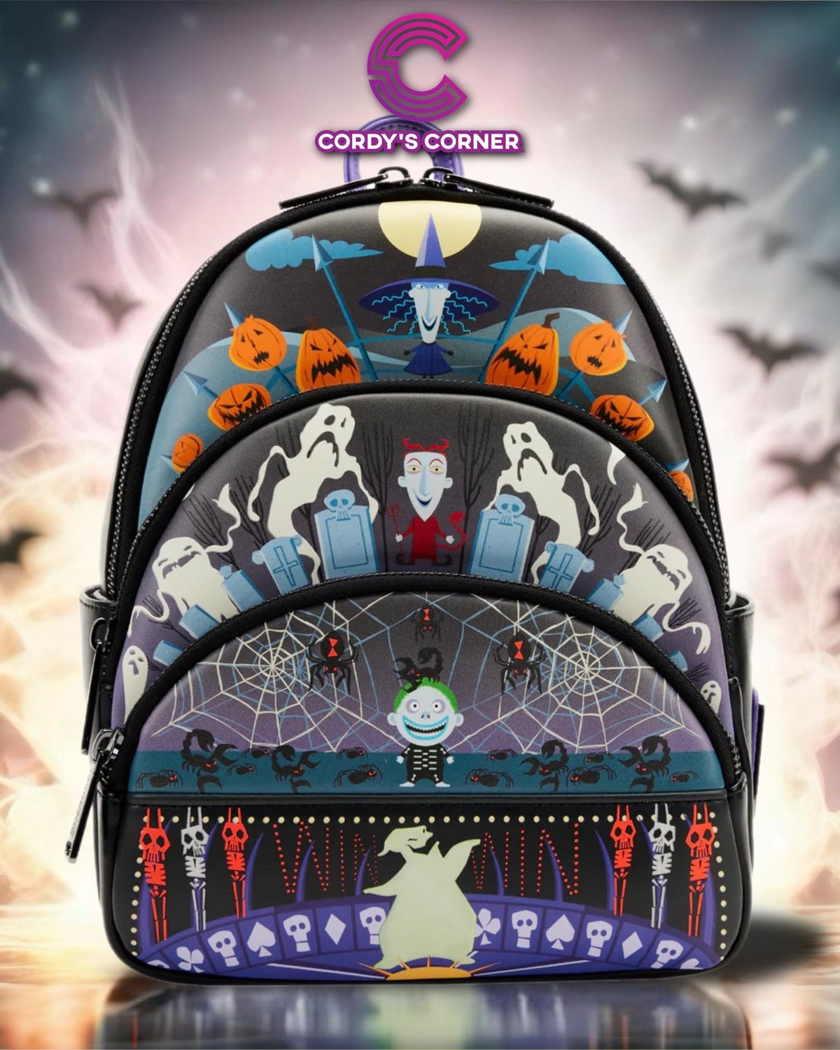 Nightmare Before Christmas Triple Pocket Lock Shock Barrel Oogie Boogie  Mini Backpack