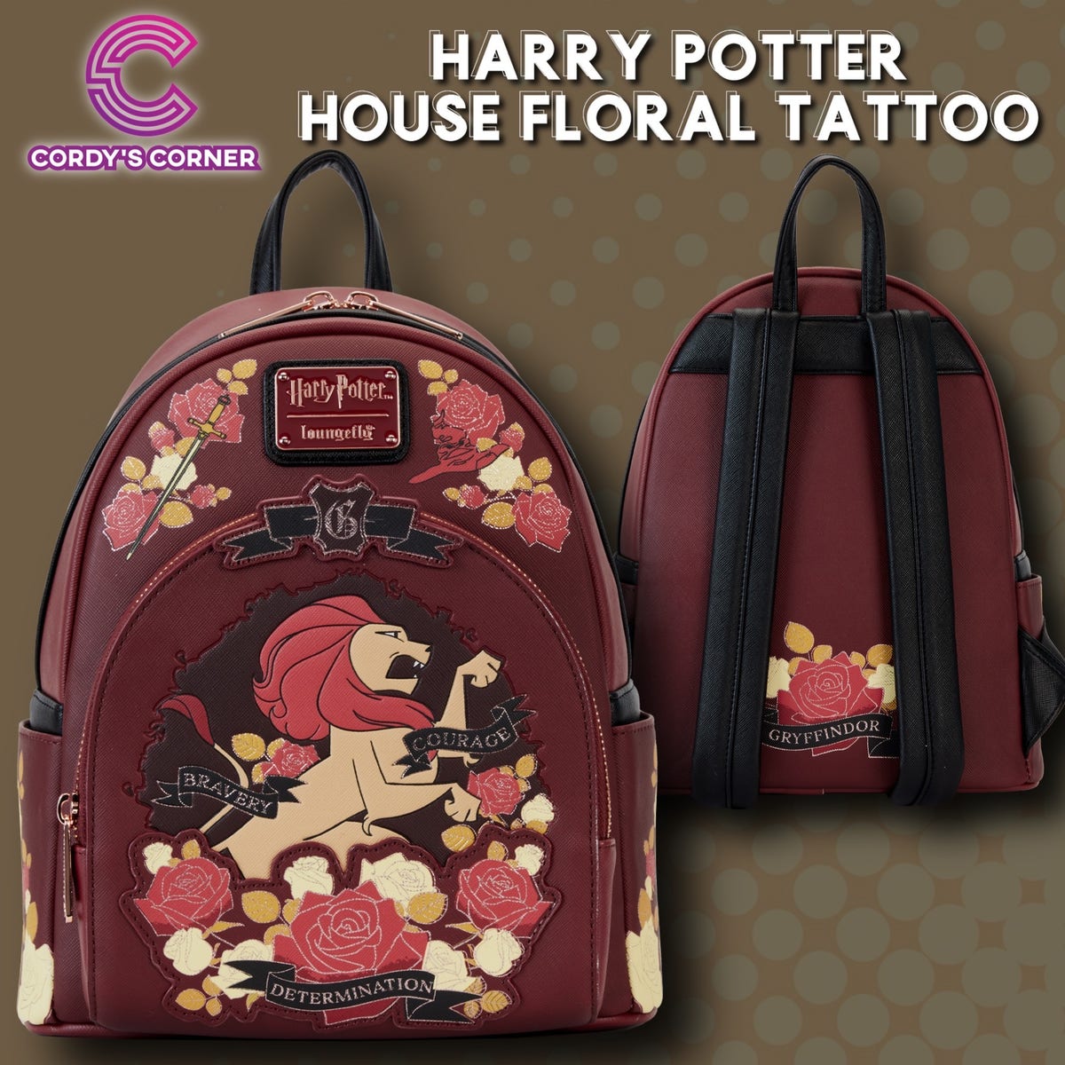Harry Potter Gryffindor House Floral Tattoo Mini Backpack  display picture 1