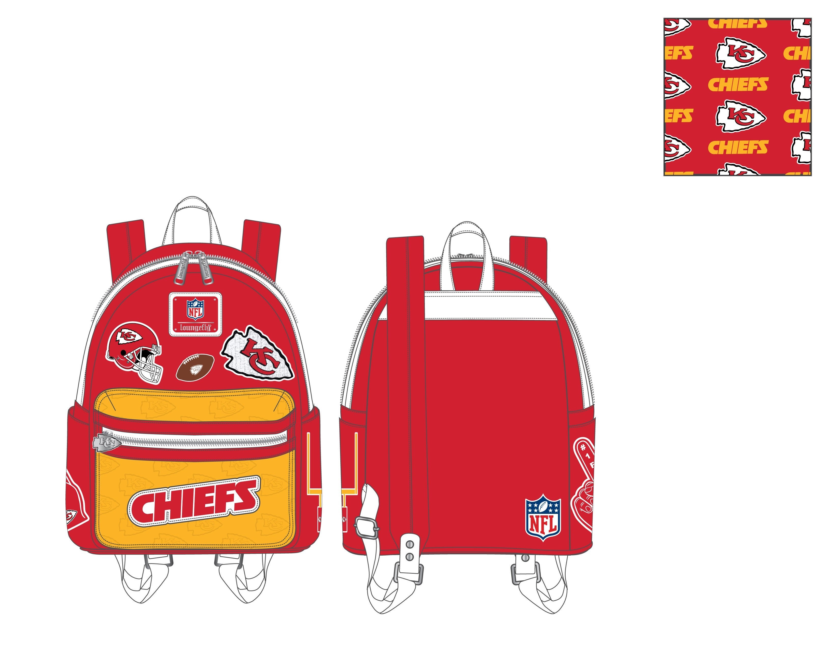 【Lounge Fly】NFL Kansas City Chiefs Patches Mini Backpack Loungefly NFL Kansas City Chiefs Patches Mini Backpack – FYE