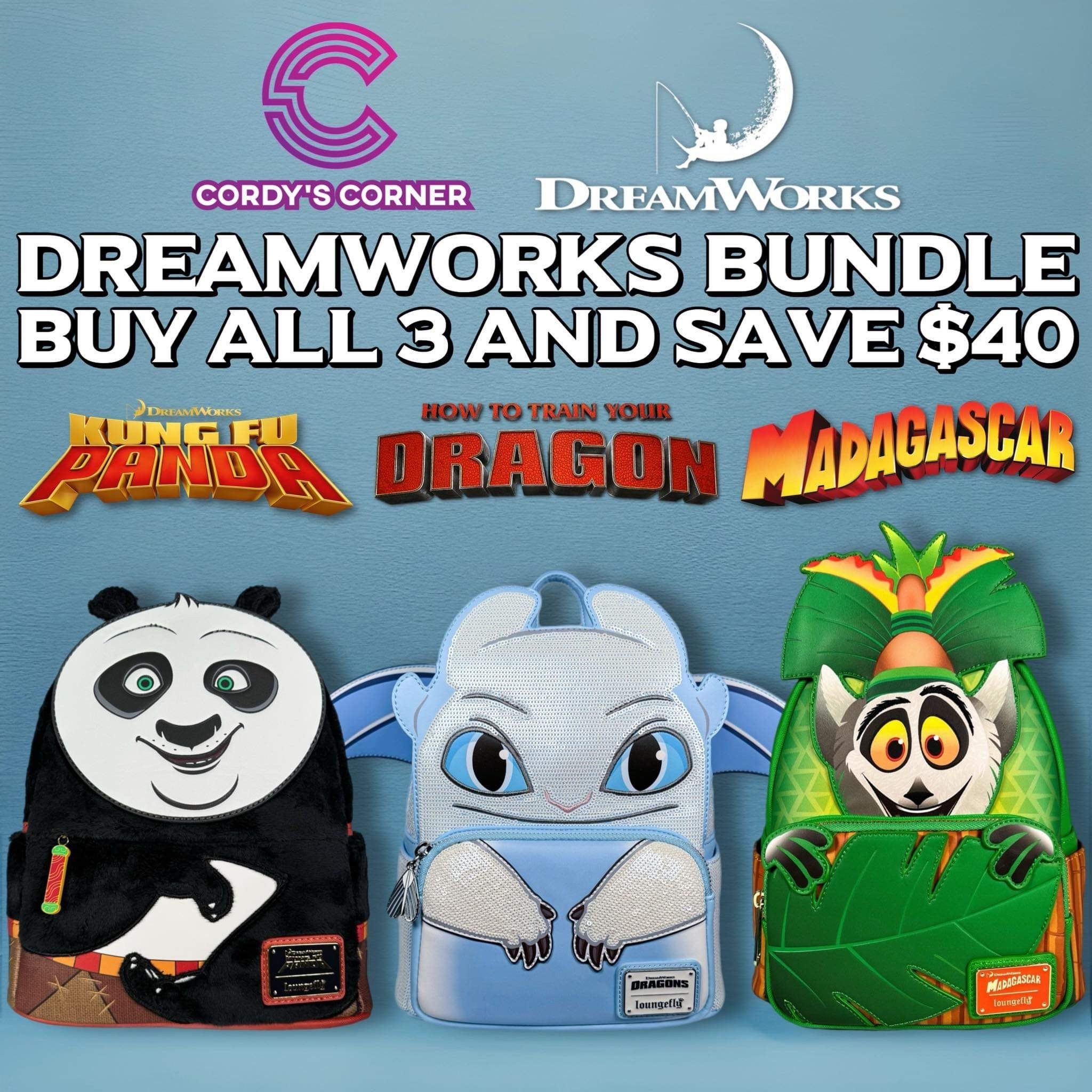 Dream Works Combo Light Fury, Kung Fu Panda & King Julian Mini