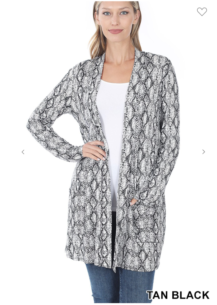 Snake Print Pocket Cardigan - 2 Colors 