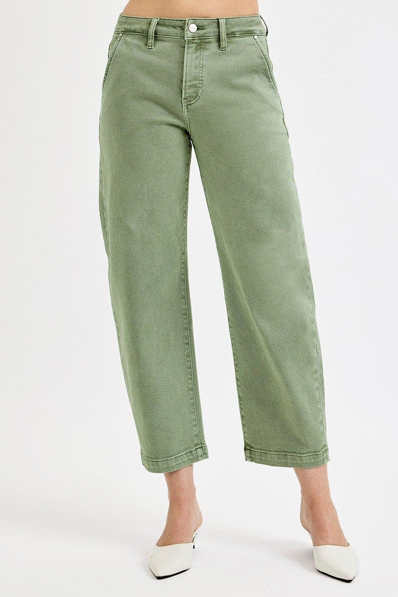 RISEN Full Size Tummy Control High Rise Crop Barrel Jeans Plus Size