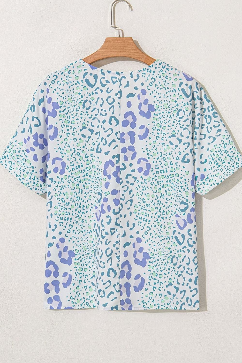 Leopard Print V Neck Short Sleeve Blouse