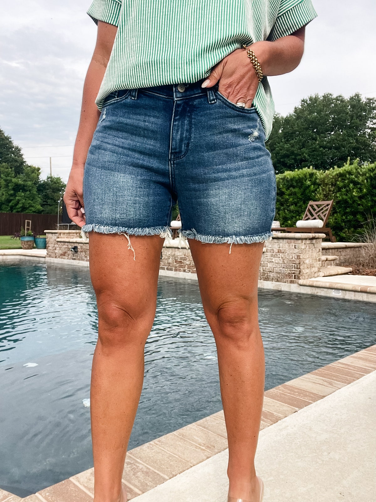 Judy Blue Full Size V-Front Denim Shorts with Shield Pockets Plus Size