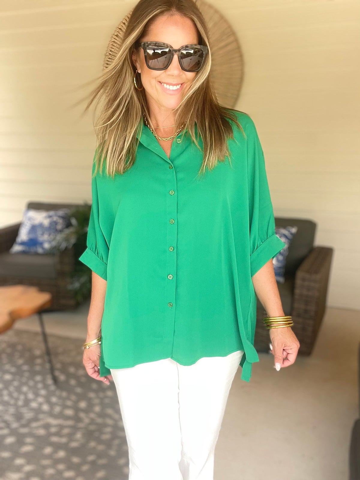 Collared Neck Three-Quarter Sleeve Shirt
