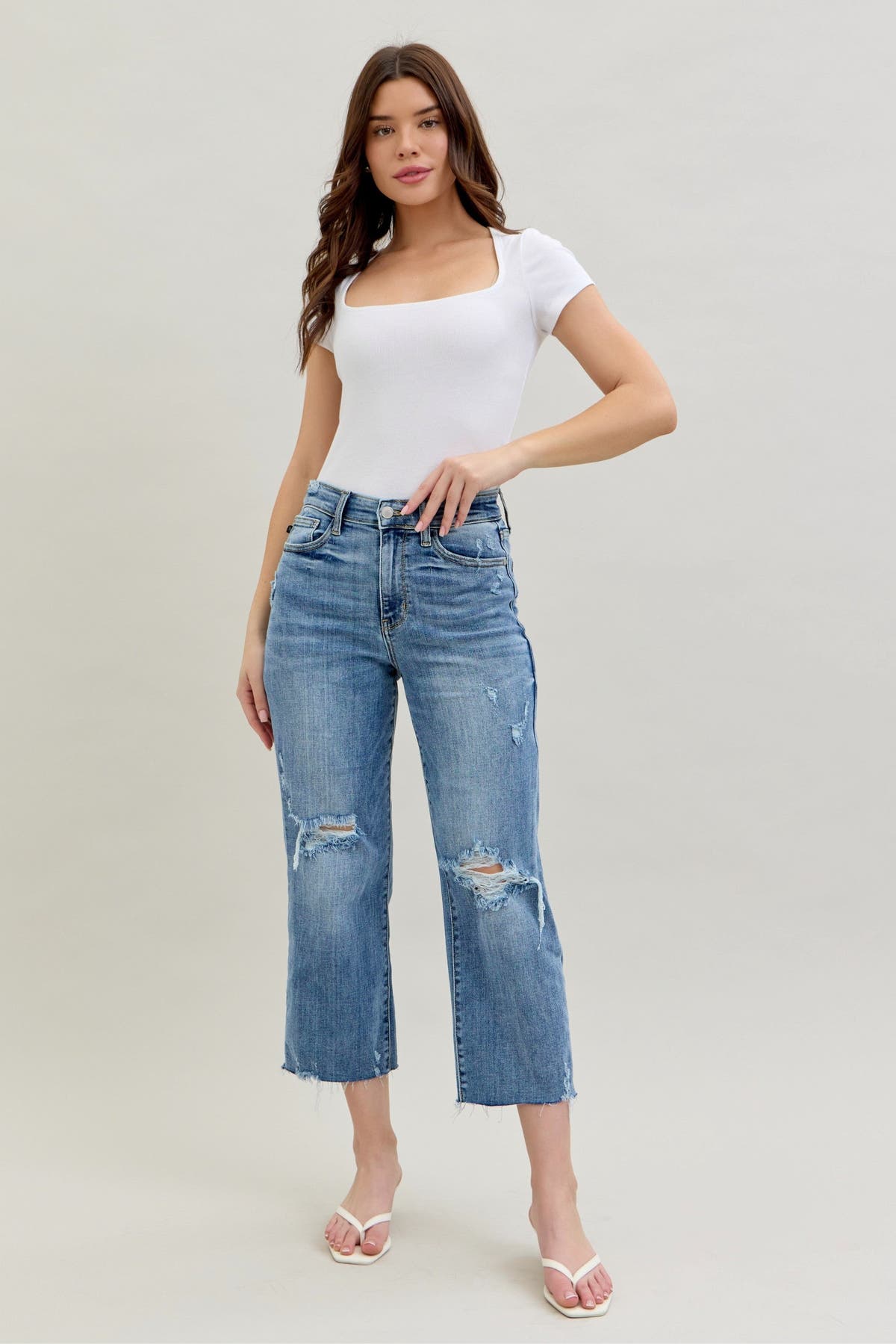 Judy Blue Full Size High Waist Destroy Crop Wide Leg Jeans Plus Size