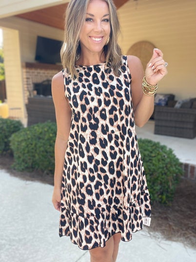 Ruffled Hem Leopard Sleeveless Dress