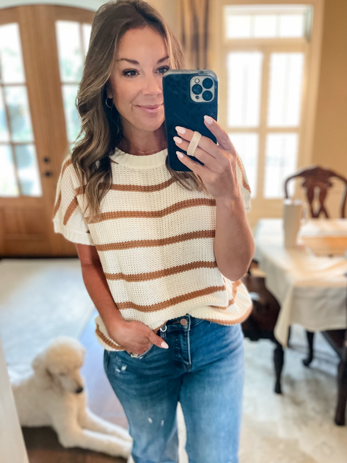 Striped Oversized Casual Sweater with Relaxed Fit
