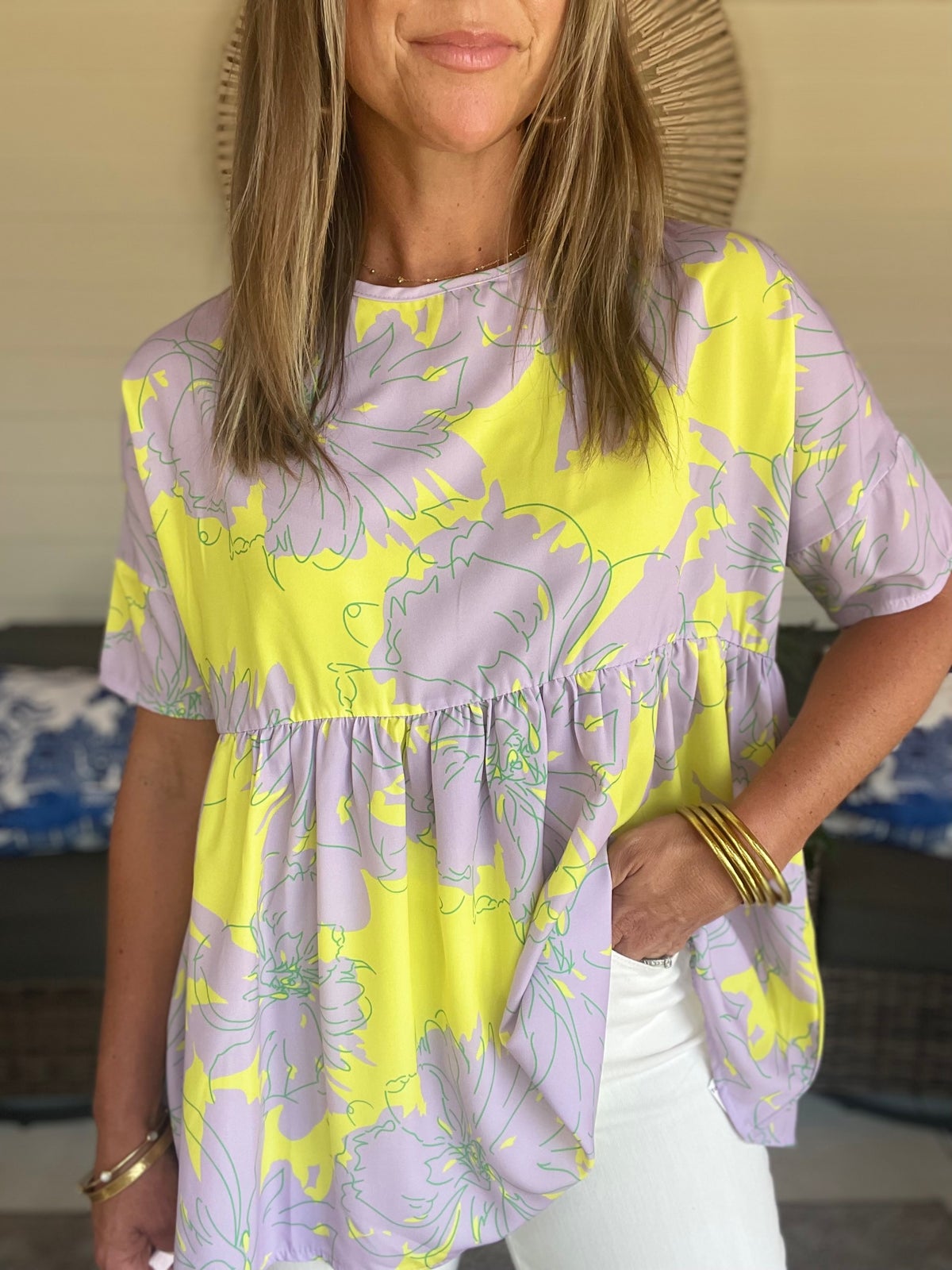 BOMBOM Floral Babydoll Tunic Top